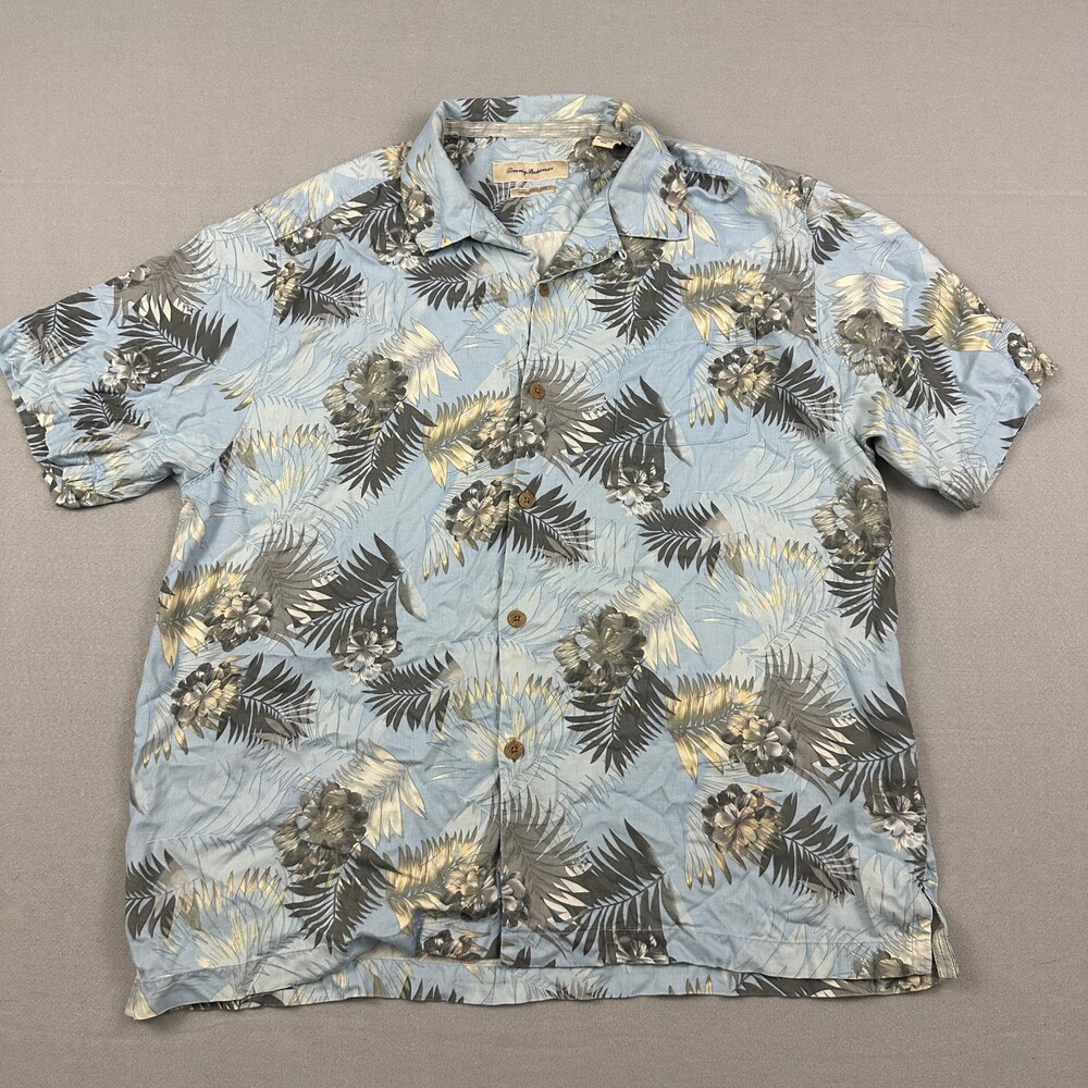Tommy Bahama Shirt Men XL Blue Floral Original Fit Camp Hawaiian Short Sleeve *